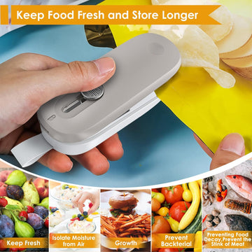 Mini Bag Sealer, 2 in 1 Heat Sealer with Cutter, Bag Sealer Heat Seal with Cutter Portable Resealer Machine for Plastic Bags Food Storage Snacks (Batteries Included)