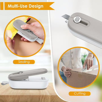Mini Bag Sealer, 2 in 1 Heat Sealer with Cutter, Bag Sealer Heat Seal with Cutter Portable Resealer Machine for Plastic Bags Food Storage Snacks (Batteries Included)