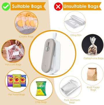 Mini Bag Sealer, 2 in 1 Heat Sealer with Cutter, Bag Sealer Heat Seal with Cutter Portable Resealer Machine for Plastic Bags Food Storage Snacks (Batteries Included)