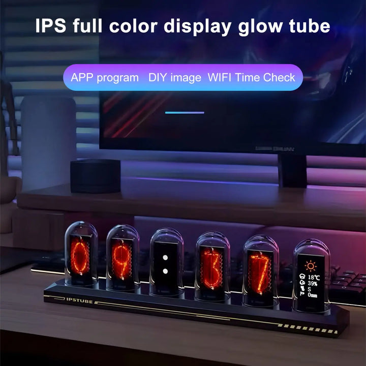 RGB Nixie Tube Clock LED Glows IPS Color Screen DIY Analog Digital Tube Night Lights Gaming Desktop Home Decoration Gift Idea