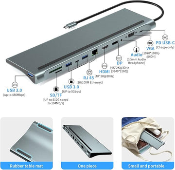Portable USB-C hub with SD card reader and PD charging
