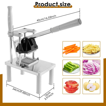 Stainless Steel French Fry Cutter Commercial Vegetable Fruit Chopper Manual Food Dicer with 4 Replacement Blades Kitchen Gadgets