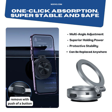 360 Degree Phone Holder with magnetic grip, adjustable rotation, and universal mounting for cars, kitchens, and more.